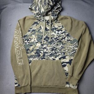 Under Armour Hoodie Mens Large Green Camo Pullover Loose Rival Raglan 1366308